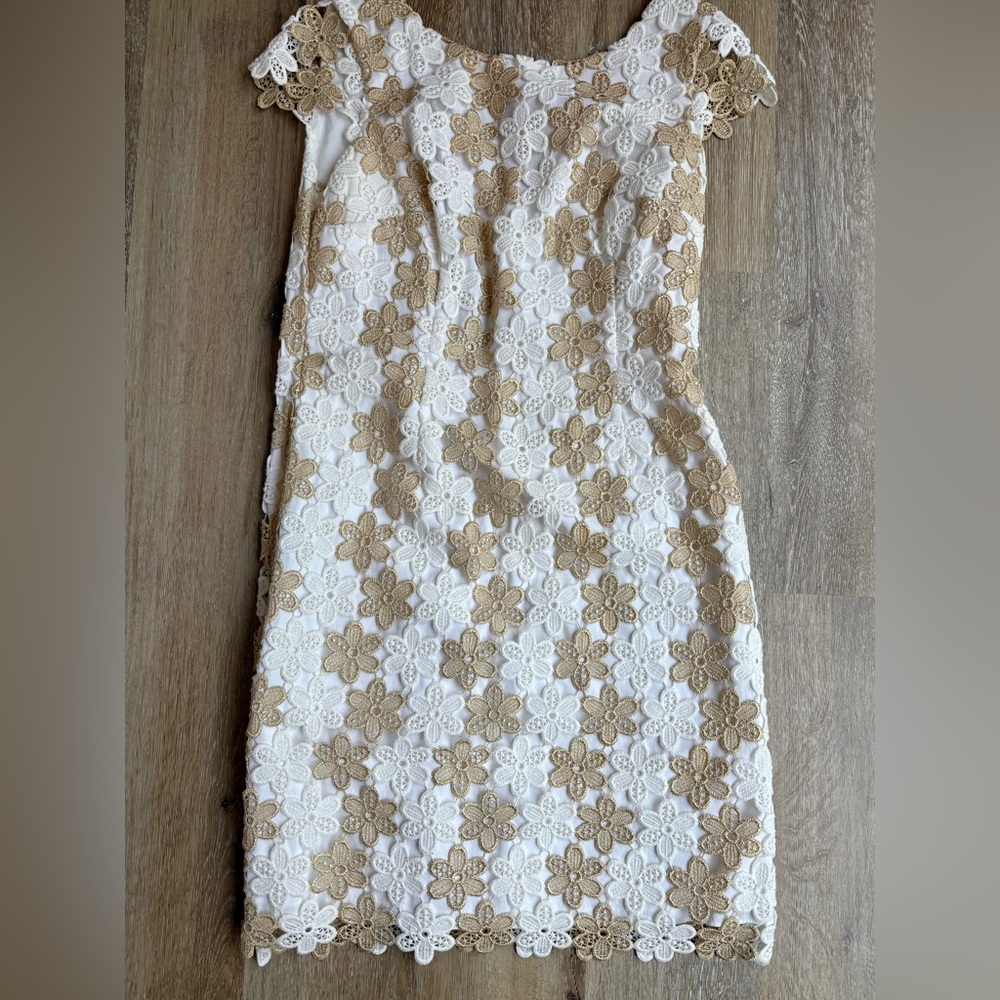 Lilly Pulitzer Floral Lace Dress in White and Gold